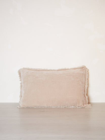 Fara Fringed Velvet Cushion - Latte - 3 Sizes Avaliable