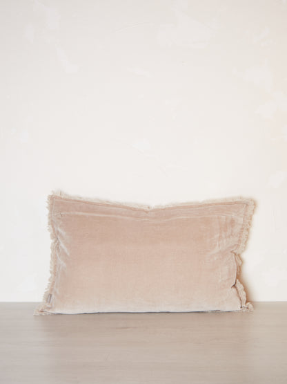 Fara Fringed Velvet Cushion - Latte - 3 Sizes Avaliable