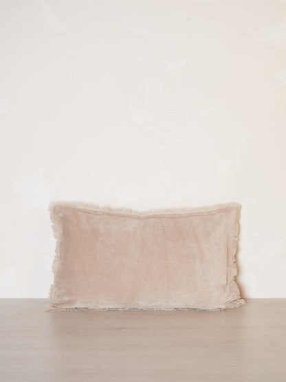 Fara Fringed Velvet Cushion - Latte - 3 Sizes Avaliable