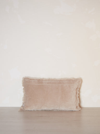 Fara Fringed Velvet Cushion - Latte - 3 Sizes Avaliable
