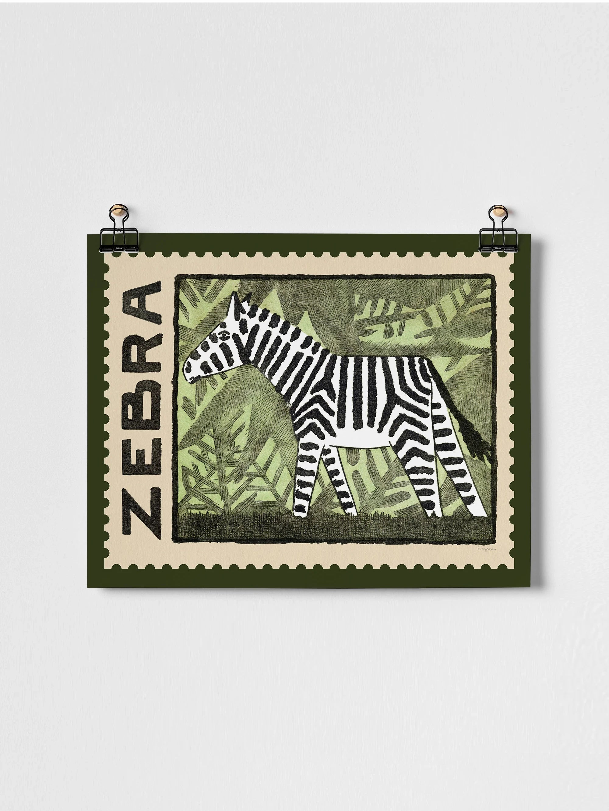 Zebra Vintage Stamp  - A3 Giclee Print