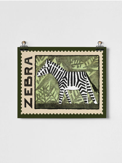 Zebra Vintage Stamp  - A3 Giclee Print