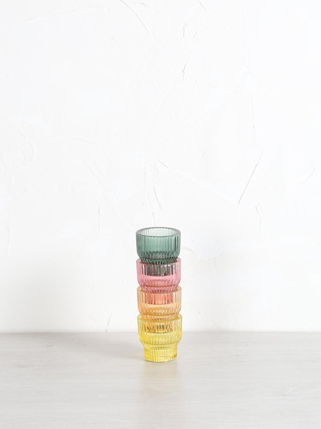 Nattiya Round Ribbed Glass Candle Holder - 4 Colours Available
