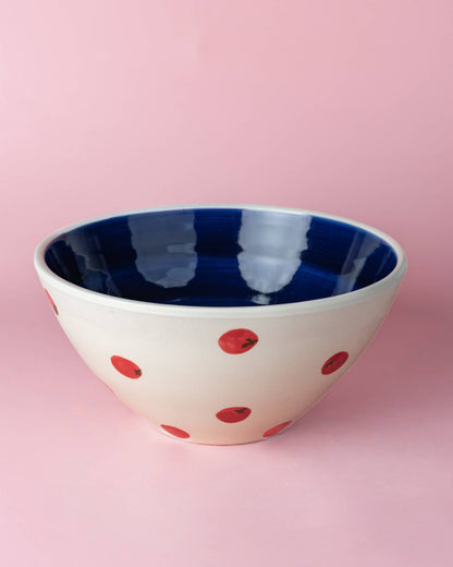 Ceramic Salad Bowl 1.5 L - 21 cm - White &amp; Blue - Pomodoro