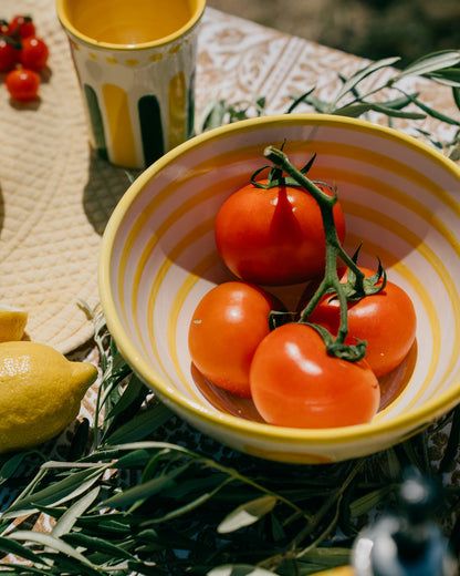 Ceramic Salad Bowl 1.5 L - 21 cm - Yellow &amp; White - Lemon