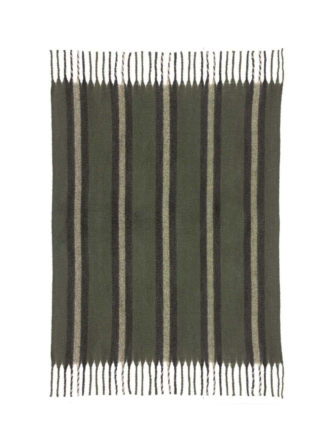 Isabel Recycled Striped Fringed Throw - Olive, Sage