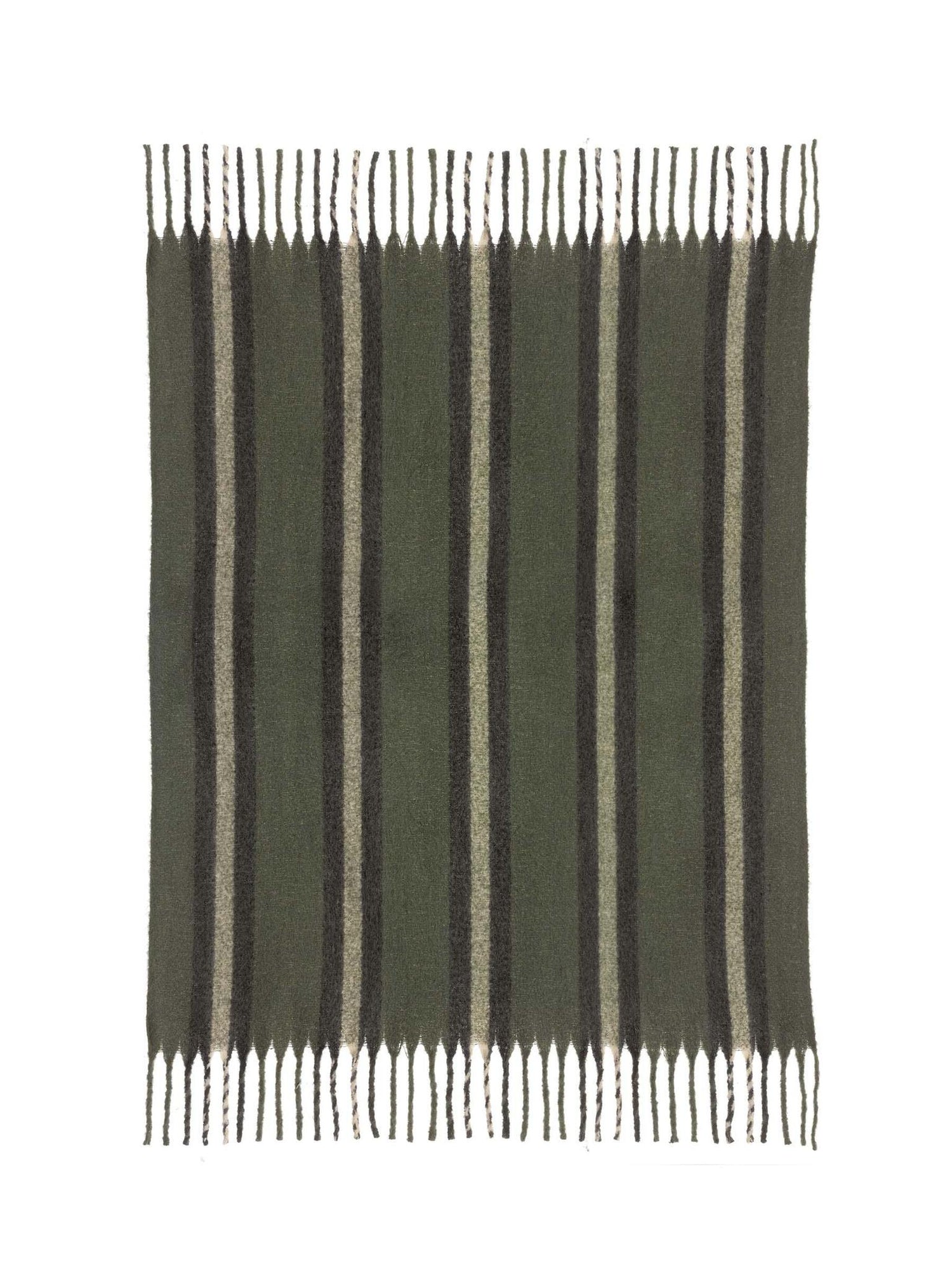 Isabel Recycled Striped Fringed Throw - Olive, Sage