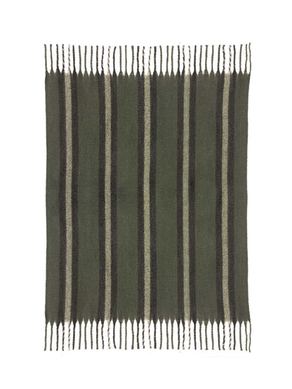 Isabel Recycled Striped Fringed Throw - Olive, Sage