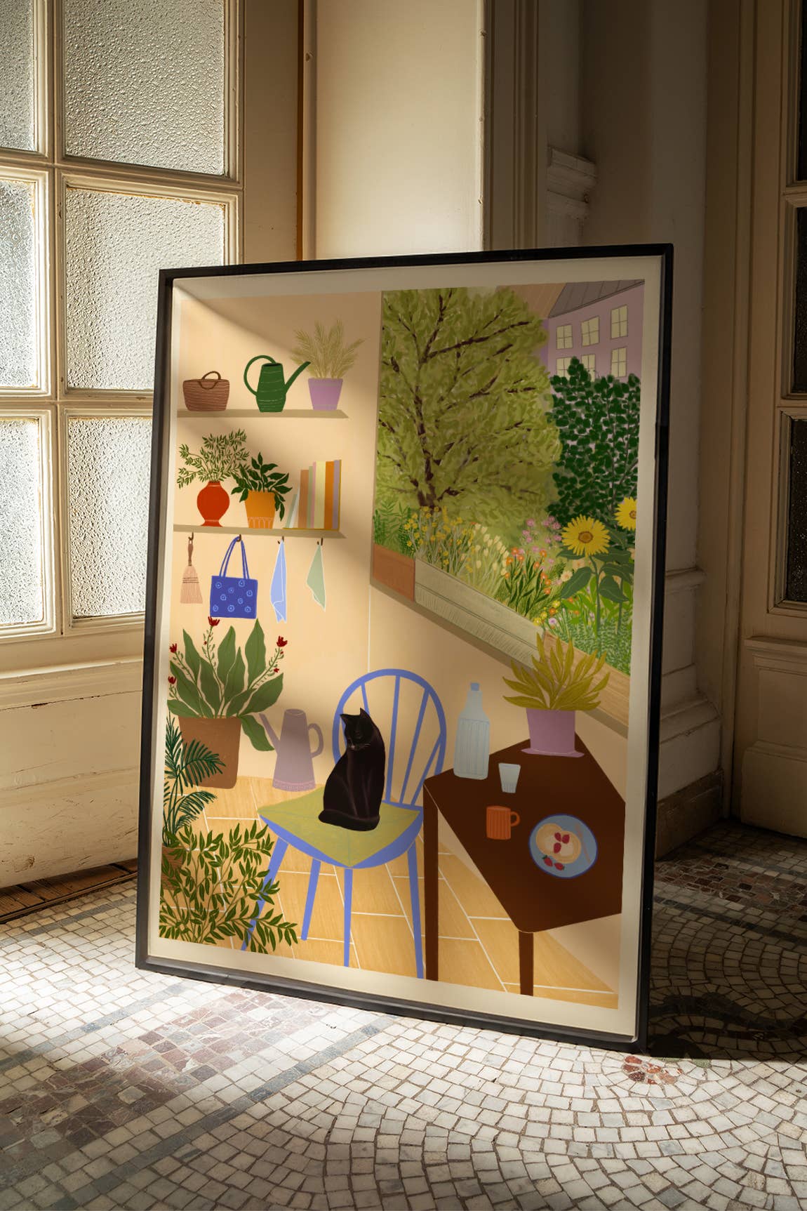 Patio Dreams Art Print | Black Cat Wall Art