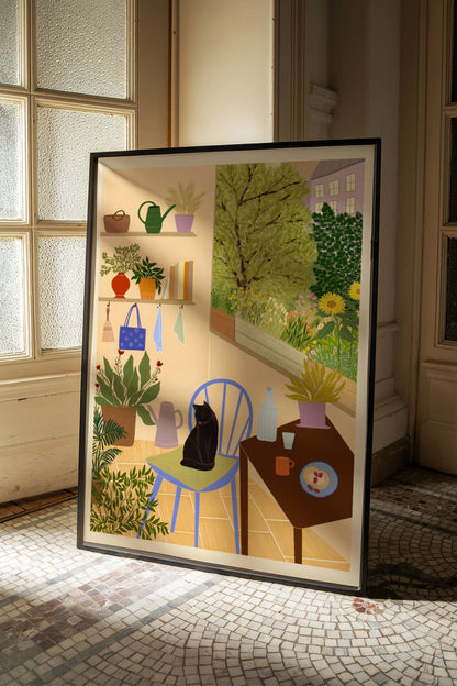 Patio Dreams Art Print | Black Cat Wall Art