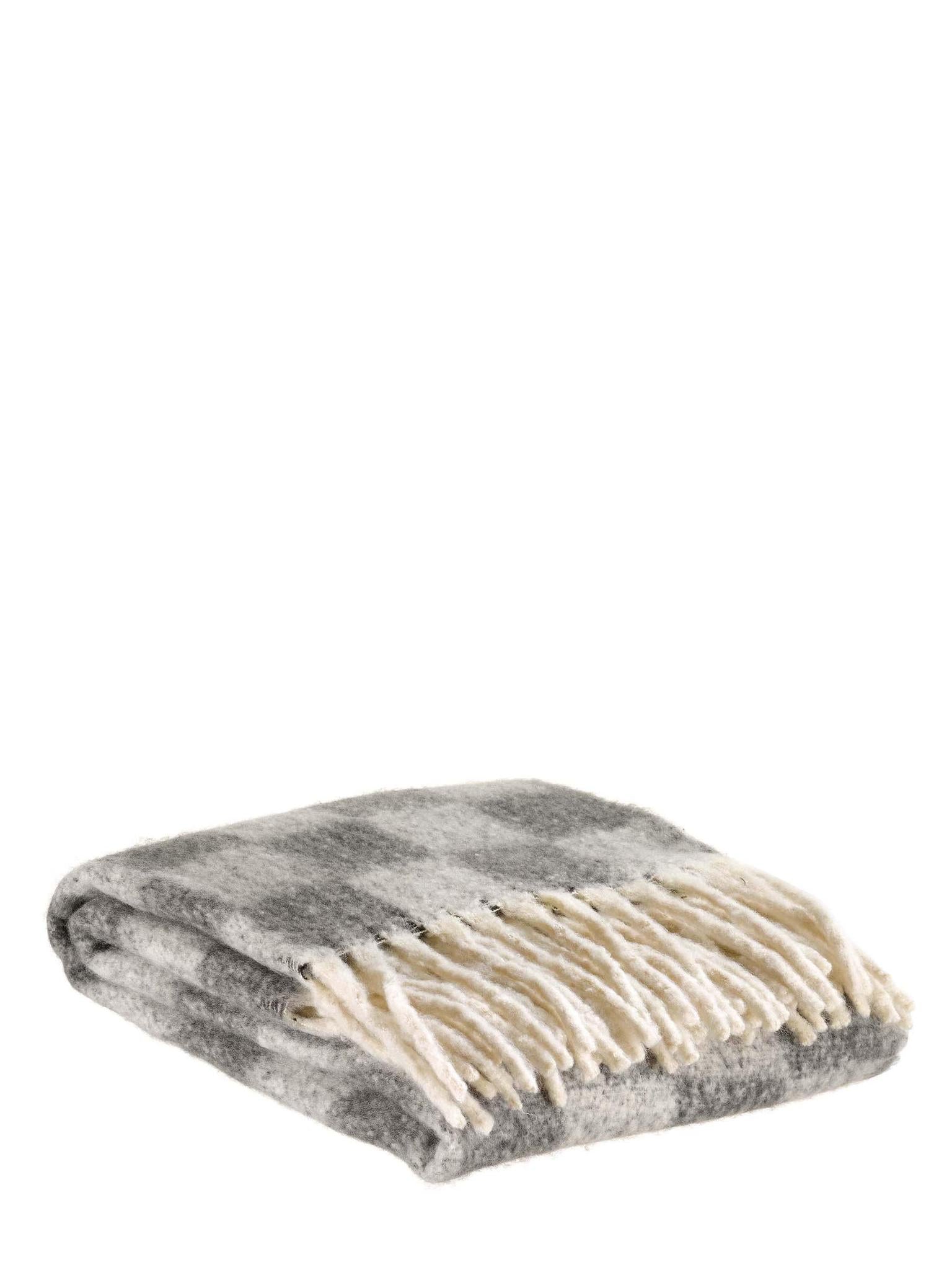 Isabel Recycled Checked Fringed Throw - Ardoise