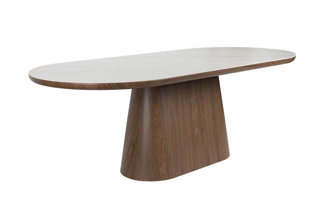 Almira Sintered Stone &amp; Wood Oval Dining Table - 2 Colours Available