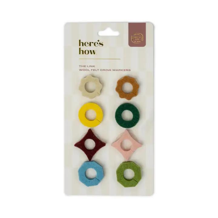 The Link Felt Drink Tags - Set of 8 - Multicoloured