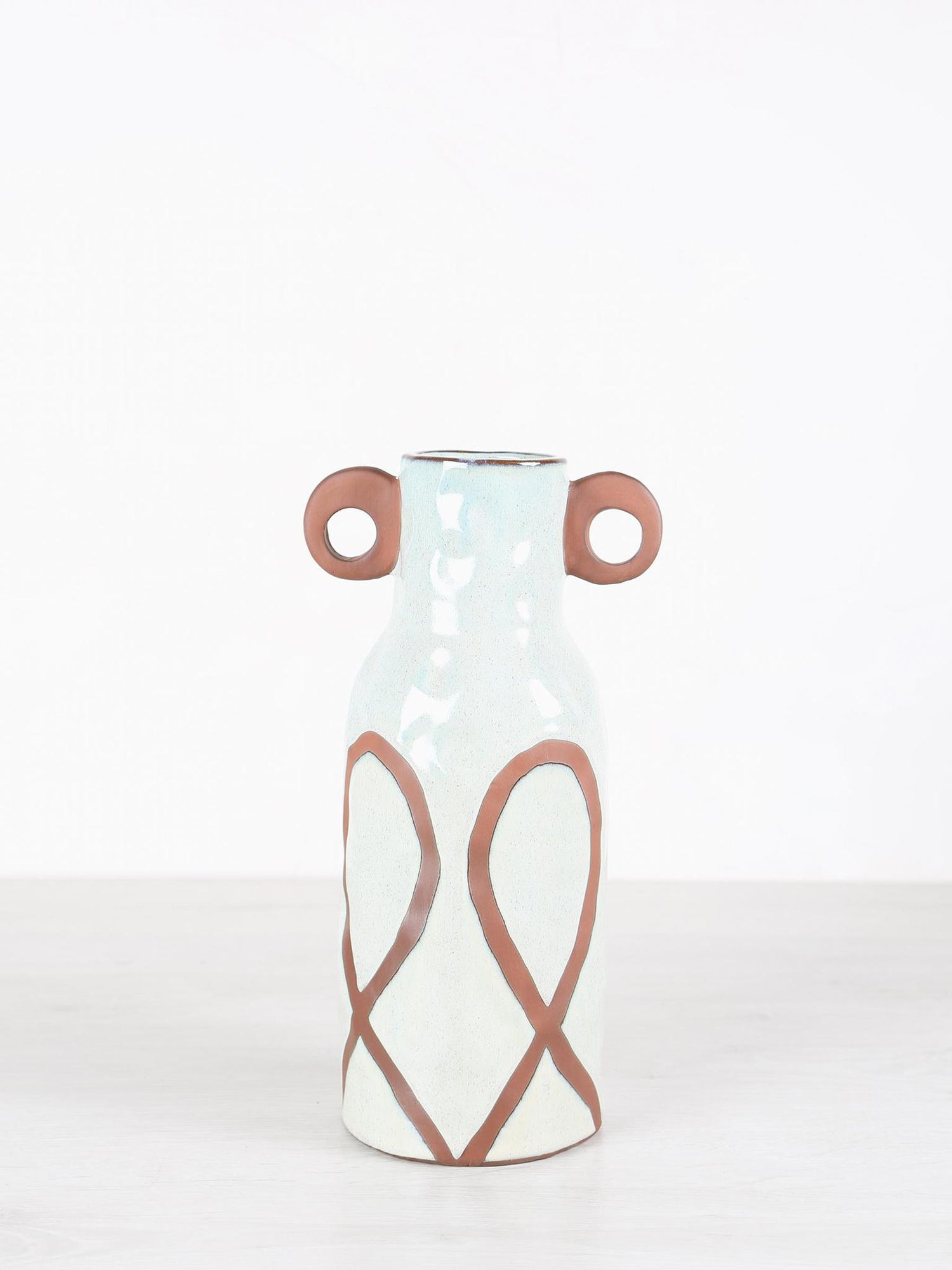 Freiah Cream ceramic round pot brown motive - 3 Sizes available