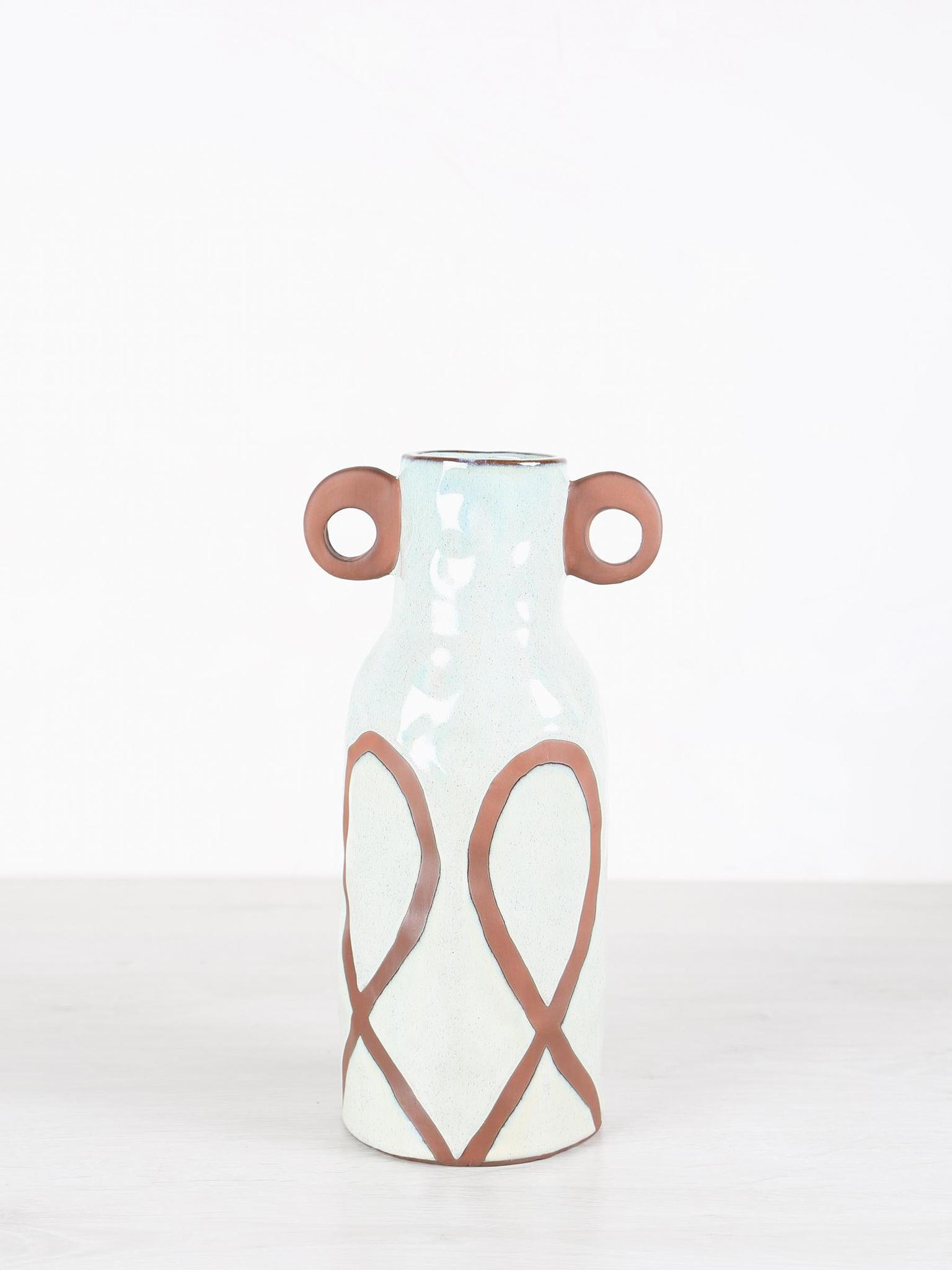 Freiah Cream ceramic round pot brown motive - 3 Sizes available