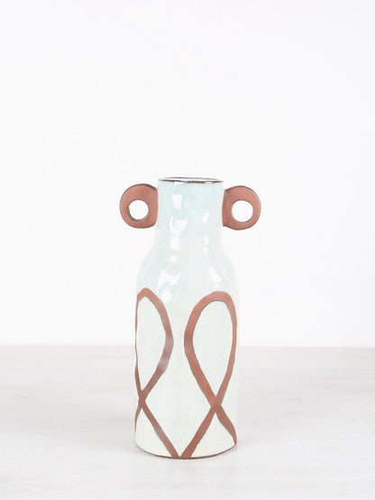 Freiah Cream ceramic round pot brown motive - 3 Sizes available