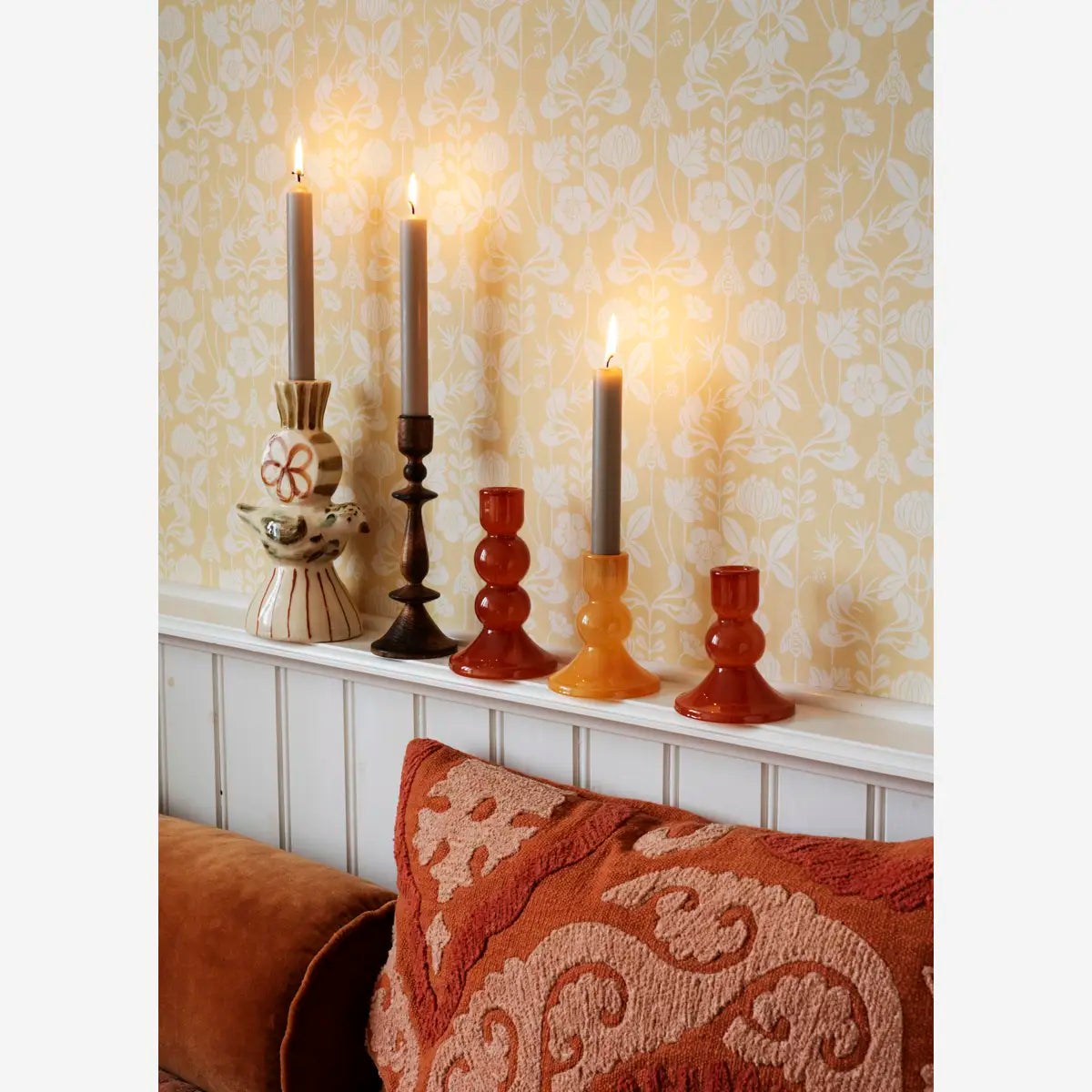 Hand Painted Ceramic Candle Holder - Bird Accent