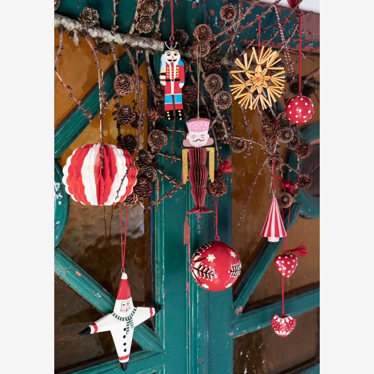 Handmade Paper Mache Christmas Hearts - Set Of 3