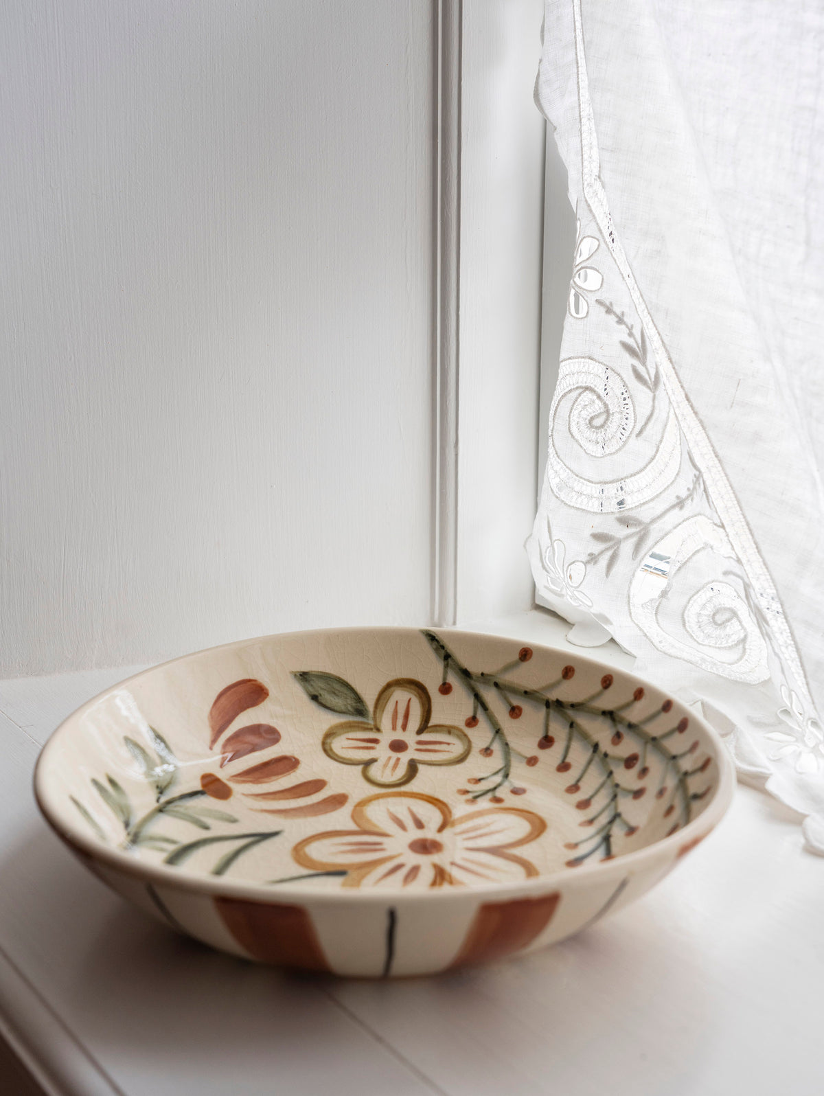 Hand Painted Stoneware Tray - Floral Accents
