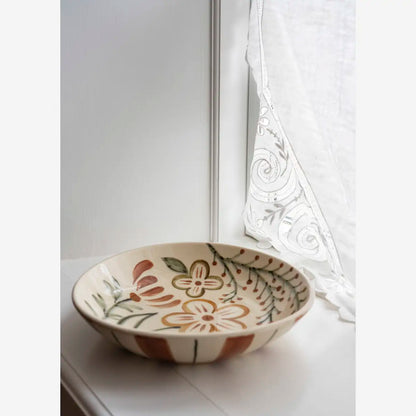 Hand Painted Stoneware Tray - Floral Accents