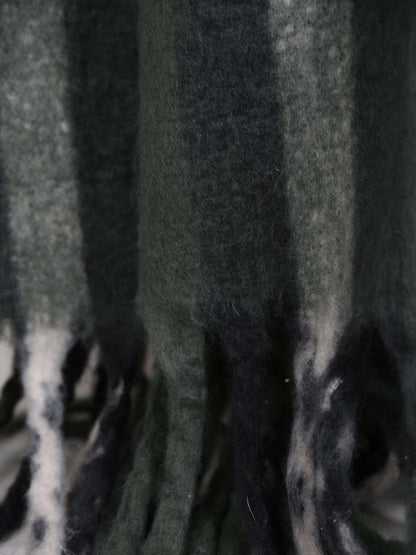 Isabel Recycled Striped Fringed Throw - Olive, Sage