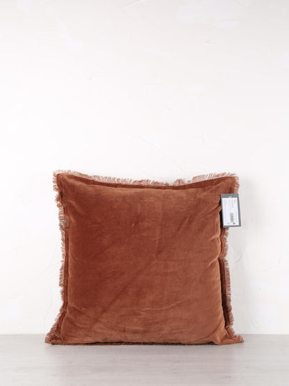 Fara Fringed Velvet Cushion - Caramel - 3 Sizes Available