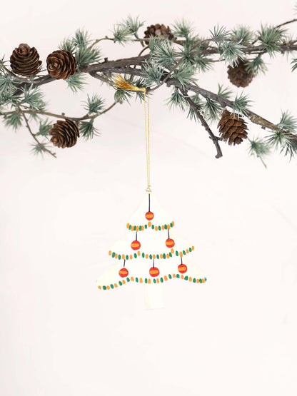 Hand painted wooden Christmas tree - White