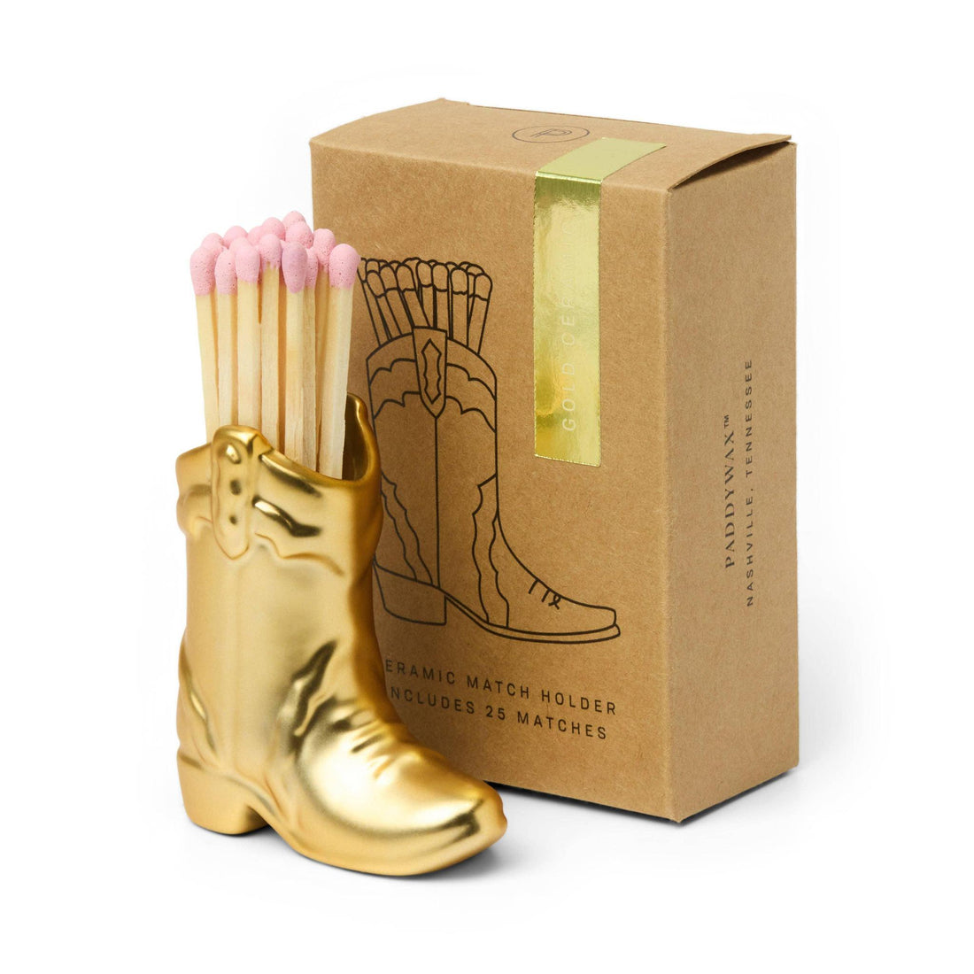 Nashville Ceramic Boot Match Holder - Gold