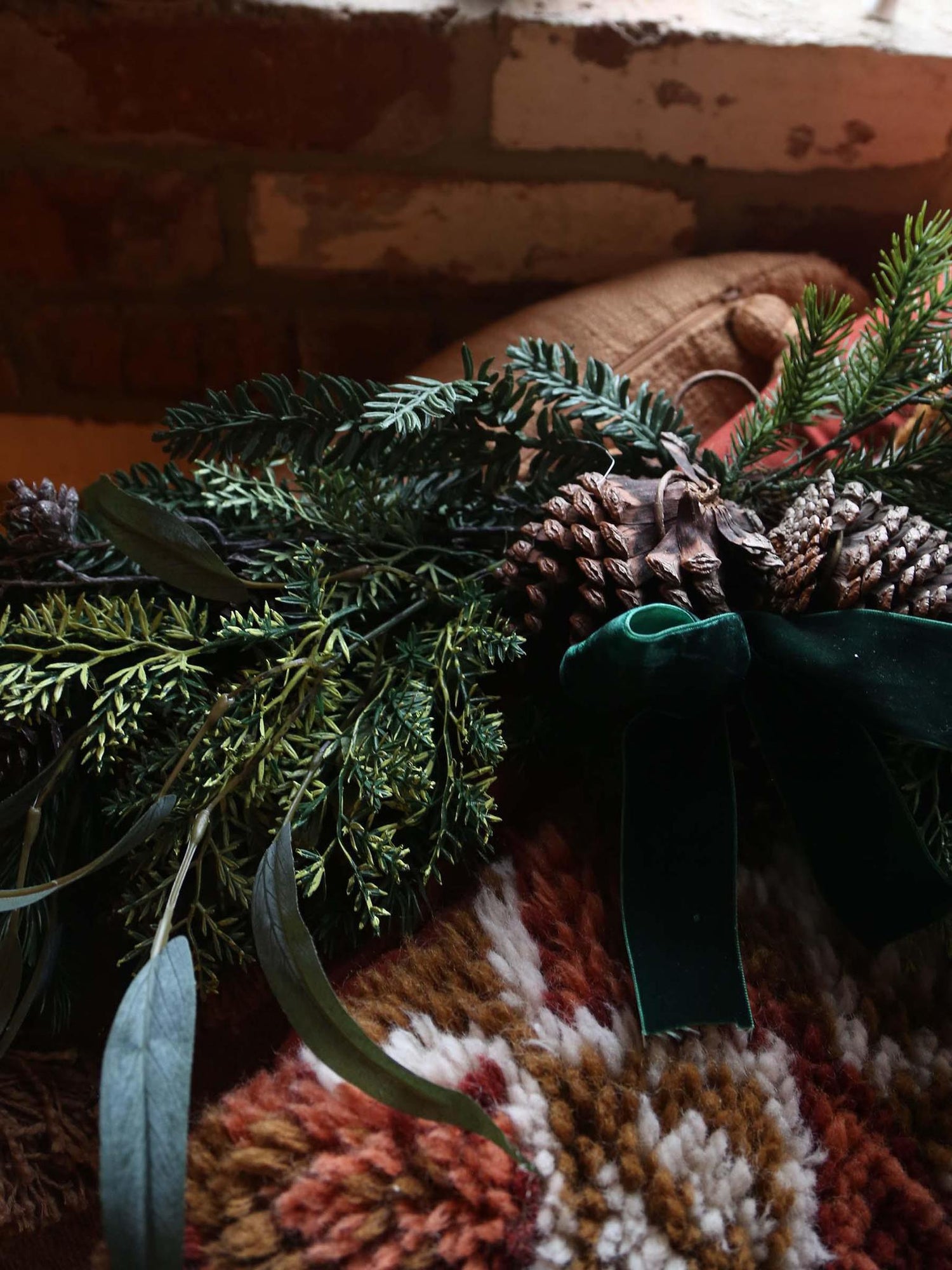 Faux Pine Foliage Bow Swag