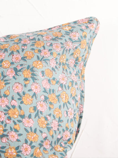 Dusty Green, Aqua, Honey &amp; Rose Printed Cushion