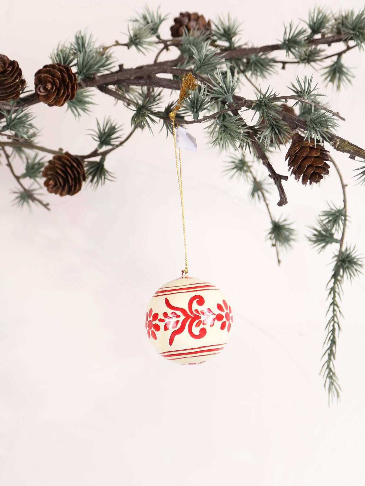 Hand painted paper Mache Christmas bauble - White