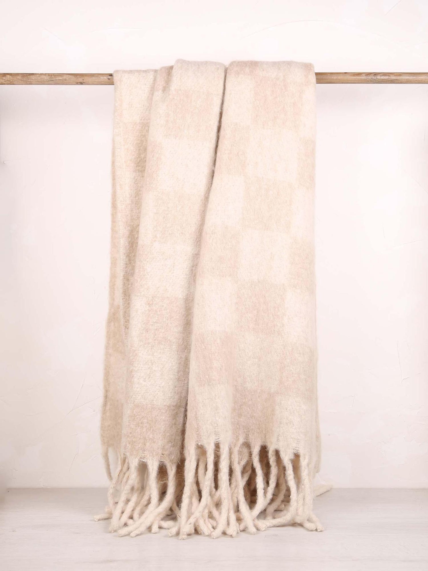 Isabel Recycled Checked Fringed Throw - Natural