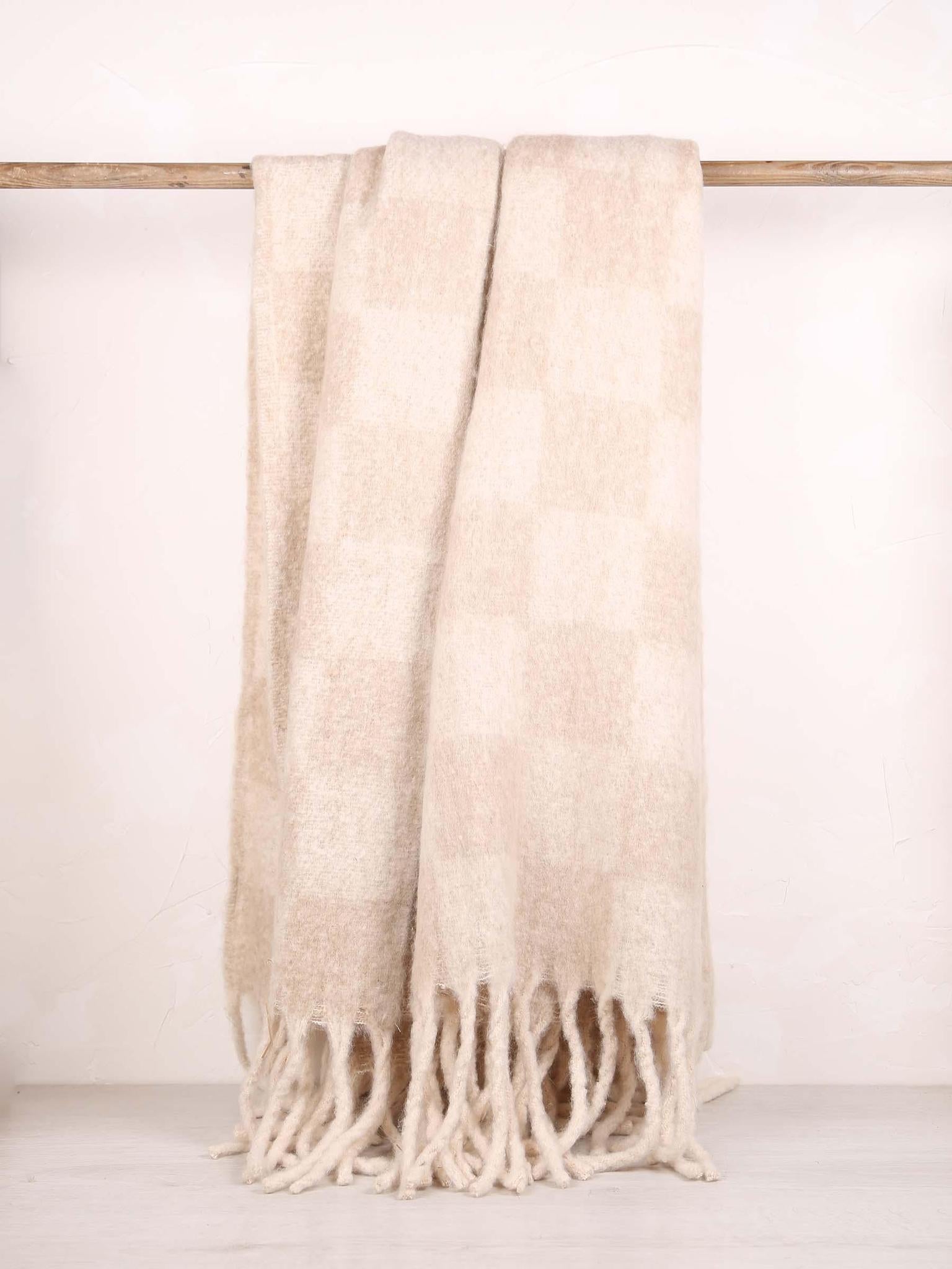 Isabel Recycled Checked Fringed Throw - Natural