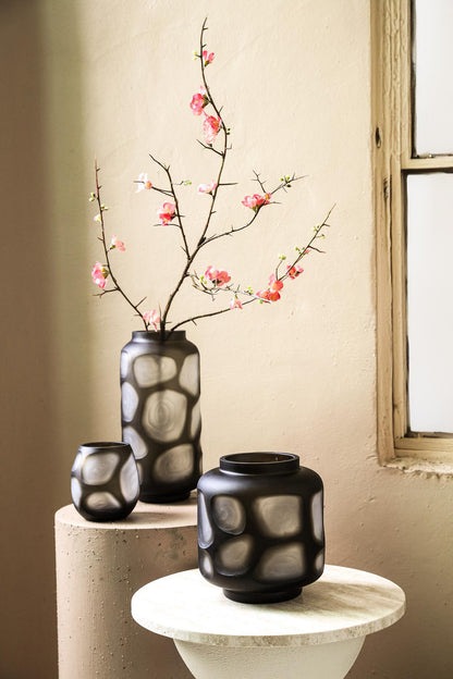 Azize Green Carved Glass Round Vase - 3 Sizes Available