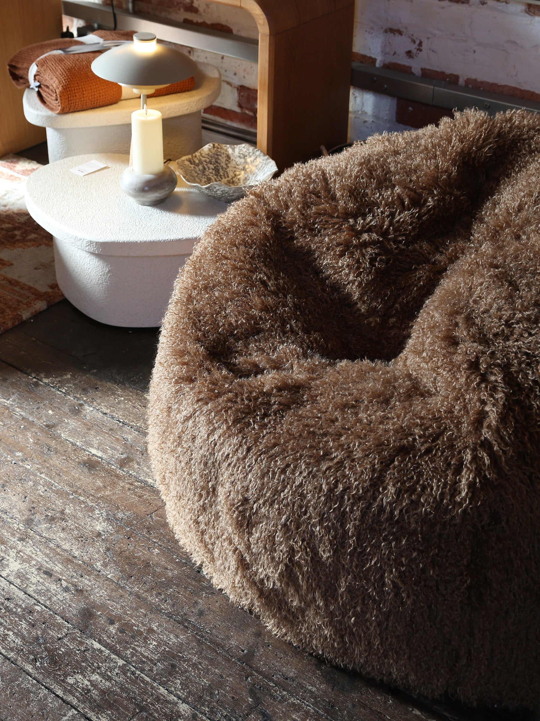 Aburn Faux Fur Beanbag - Caramel - 130x130CM