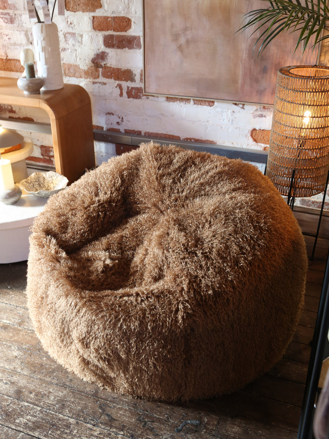 Aburn Faux Fur Beanbag - Caramel - 130x130CM