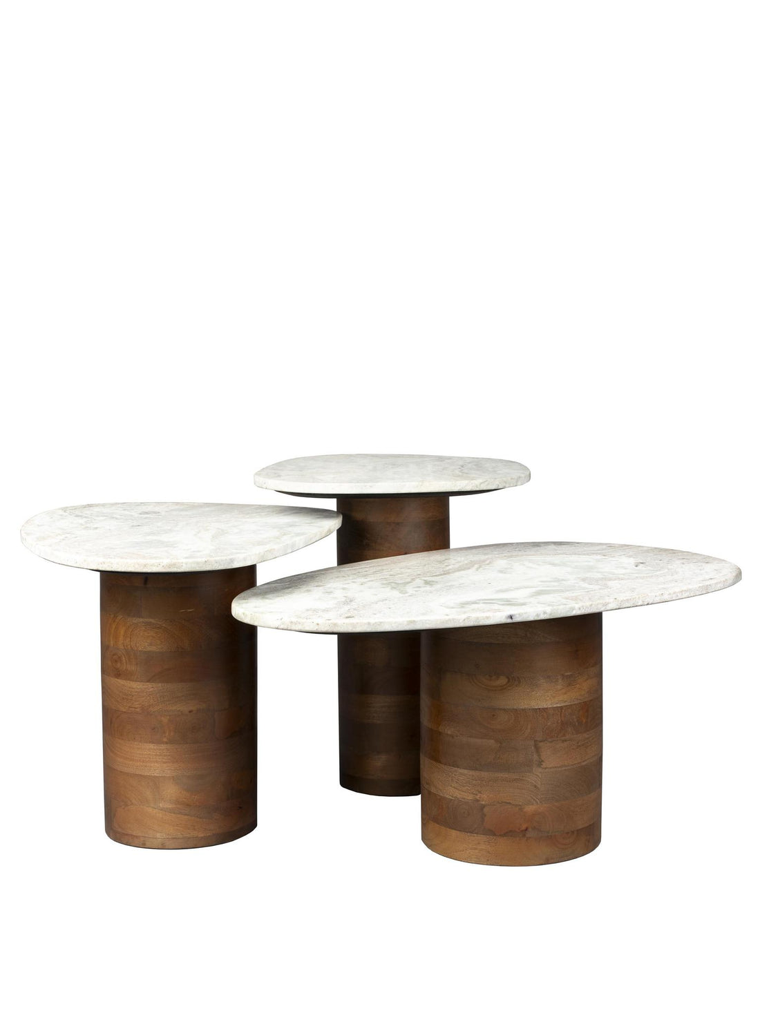 Suki Set of 3 Marble &amp; Mango Wood Side Tables