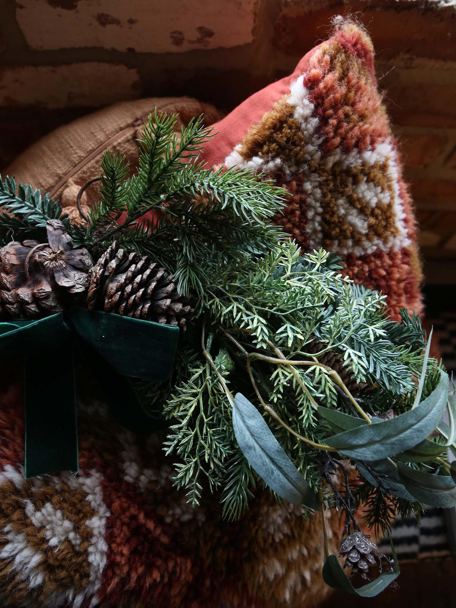 Faux Pine Foliage Bow Swag