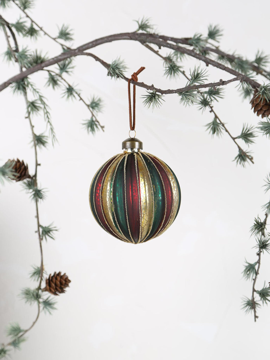 Ryger Gold glass multicolor stripes ball Ornament