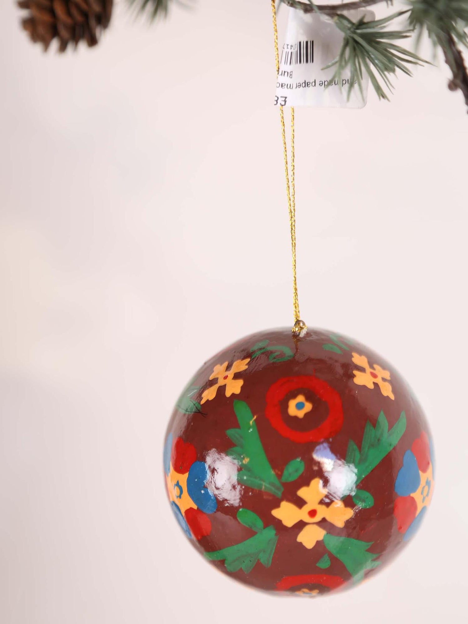 Handmade paper mache christmas Ornament - Burgundy