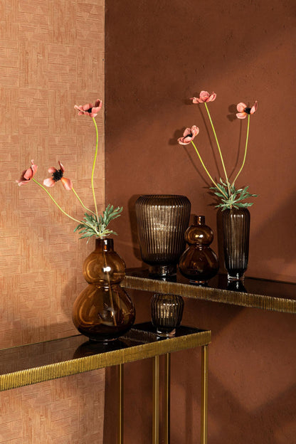 Joyca Ribbed Glass Vase - Brown