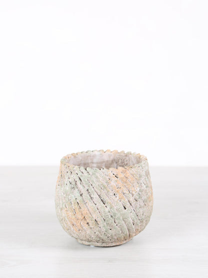 Muskaan Grey Round Cement Pot - Ribbed