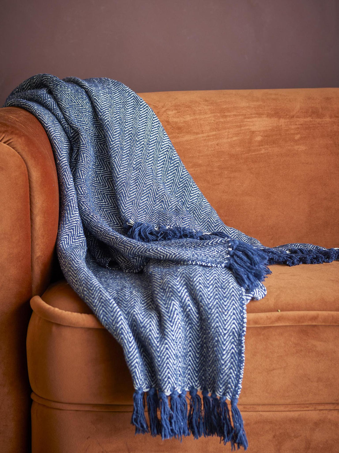 Herringbone Throw - Navy Blue - Recycled Cotton