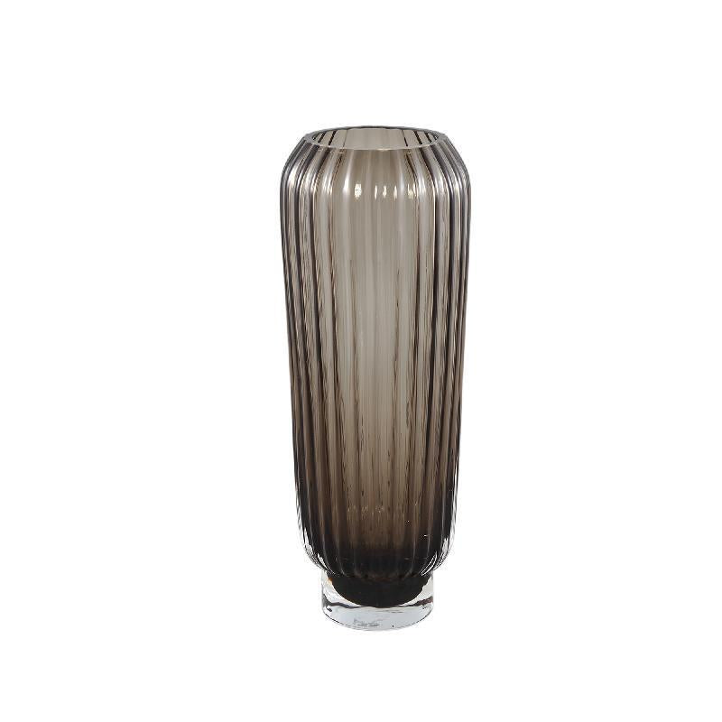 Joyca Ribbed Glass Vase - Brown