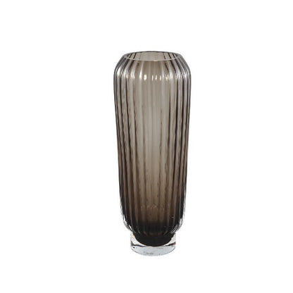 Joyca Ribbed Glass Vase - Brown