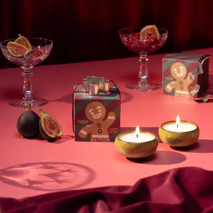 Gingerbread Tea Lights - Set Of 2