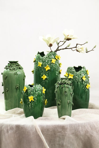 Saubaan Round Glazed Ceramic Vase - Green