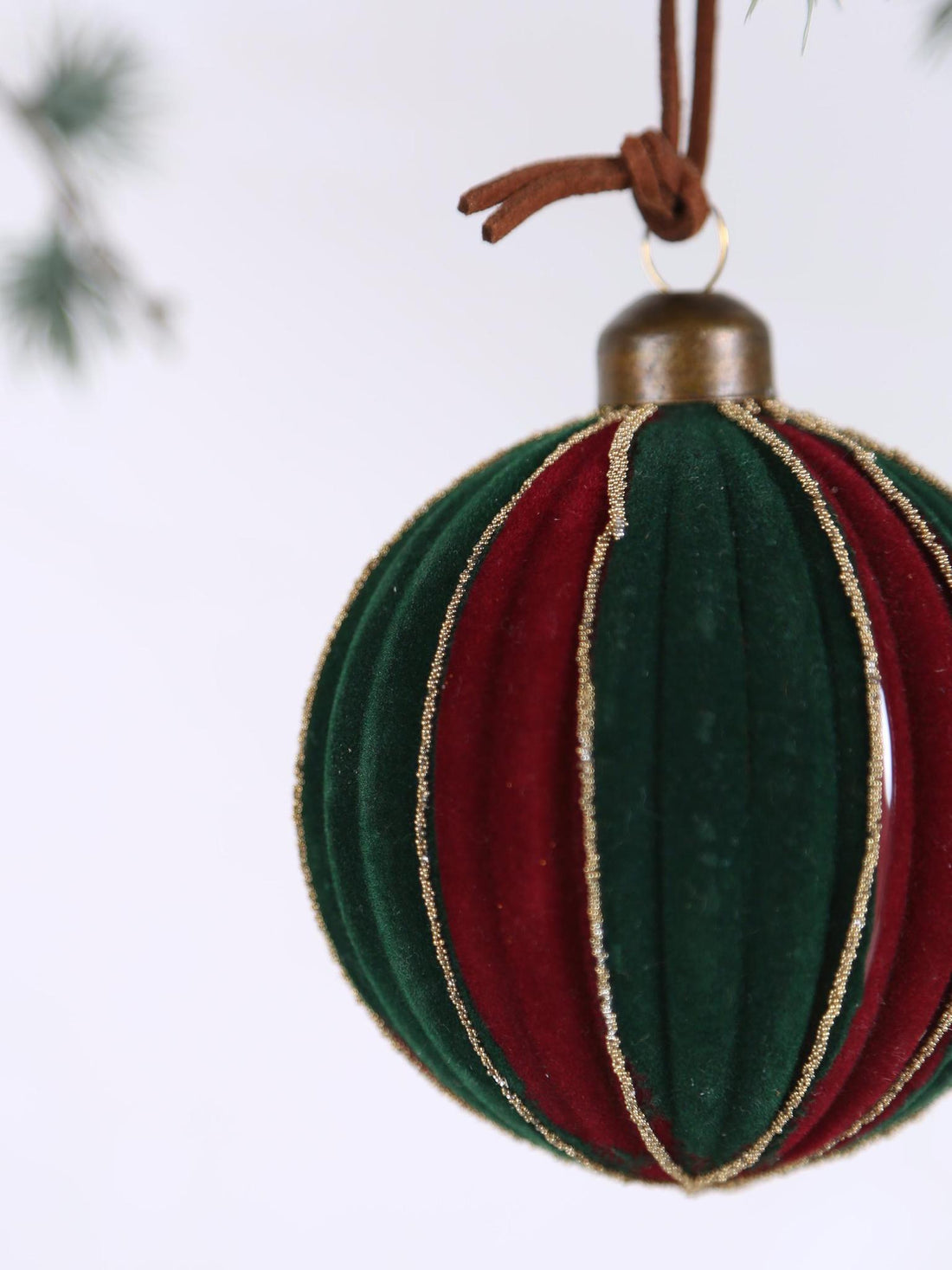 Youra Dark Velvet Green glass stripes ball Ornament