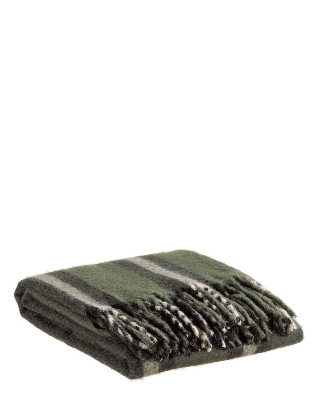 Isabel Recycled Striped Fringed Throw - Olive, Sage