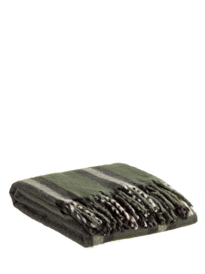 Isabel Recycled Striped Fringed Throw - Olive, Sage